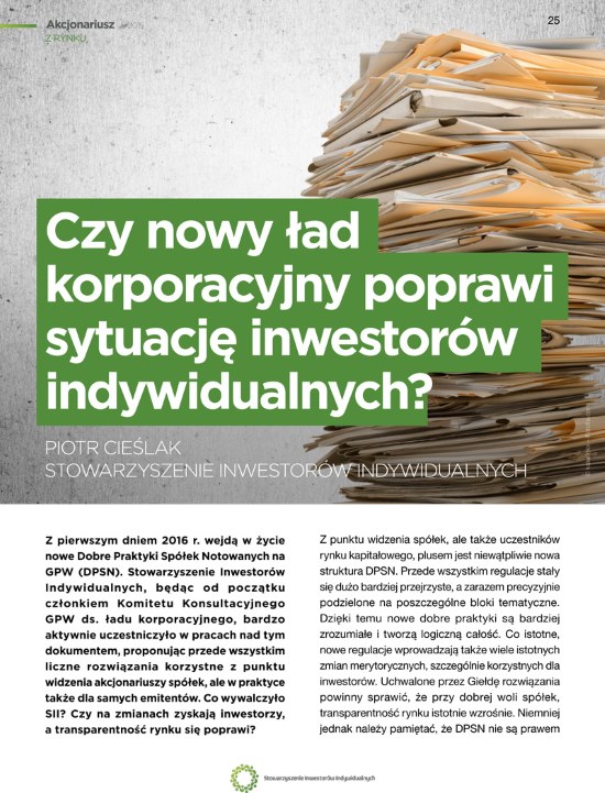 Czy nowy ład korporacyjny poprawi sytuację inwestorów indywidualnych? | Piotr Cieślak, Stowarzyszenie Inwestorów Indywidualnych